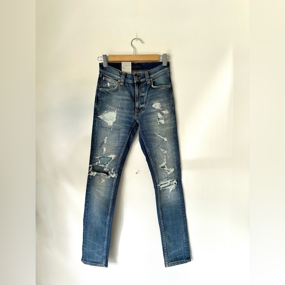 NWT NUDIE Jeans lean Dean 100% Organic Cotton Authentic Stitched 24wx30L - Picture 1 of 10
